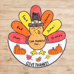 Thankful Fall Turkey Cut & Paste Craft, Build a Thanksgiving Turkey Coloring Printable, Give Thanks Autumn Sunday School Activity For Kids