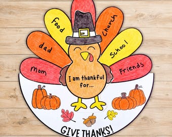 Thankful Fall Turkey Cut & Paste Craft, Build a Thanksgiving Turkey Coloring Printable, Give Thanks Autumn Sunday School Activity For Kids