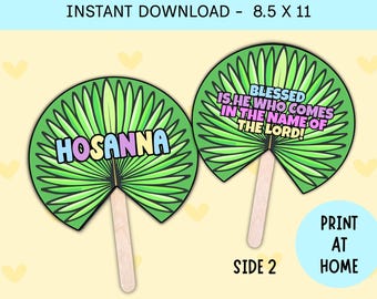 Palm Sunday Hosanna Activity Craft Fan, Sunday School Bible Lesson Printable, Childrens Church Holy Week Christian Easter Coloring Pages