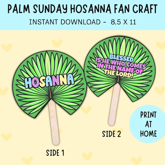Palm Sunday Hosanna Activity Craft Fan, Sunday School Bible Lesson Printable, Childrens Church Holy Week Christian Easter Coloring Pages
