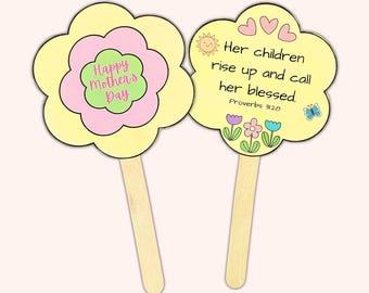 Mother's Day Fan Bible Craft Activity For Kids, Sunday School Mother's Day Bible Lesson Cut and Paste Printable, DIY Keepsake Gift for Mom