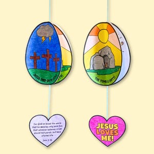 Stilla veckan Påskberättelse 3D-äggpyssel, klipp och klistra söndagsskolebibellektion utskrivbar, barnkyrkans kristna påskmålarbilder