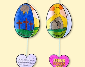 Holy Week Easter Story 3D Egg Craft, Cut & Paste Sunday School Bible Lesson Printable, Childrens Church Christian Easter Coloring Pages