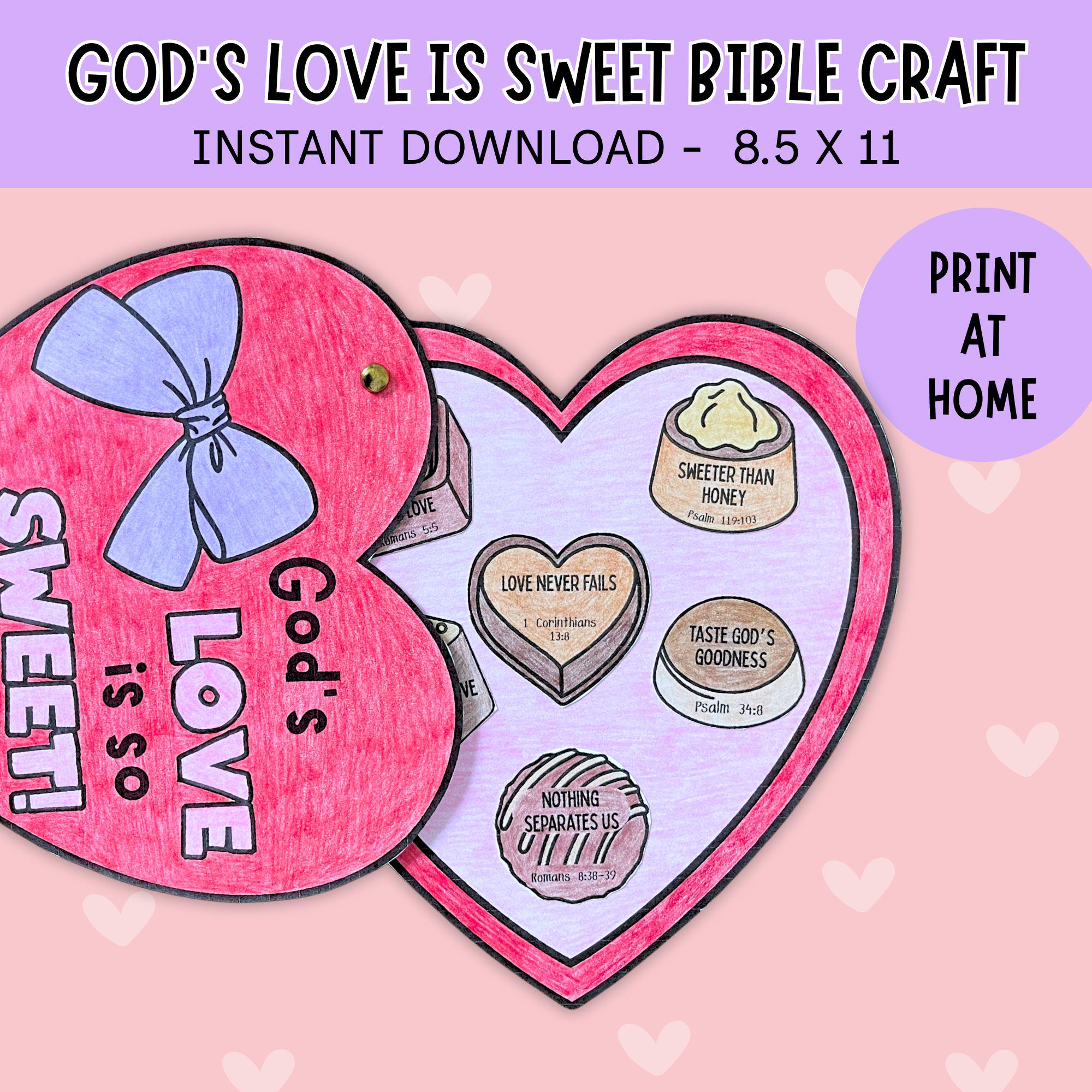 Christian Valentines Day Bible Coloring Craft, Gods Love is Sweet ...