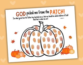 Jesus Picked Me Fall Pumpkin Bible Craft Printable, Preschool Toddler Fingerprint Art, Sunday School Torn Paper Activity