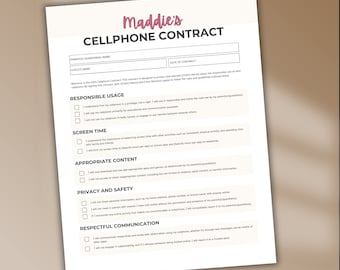 Kid/Teen Cell Phone Contract: Editable Canva Template (Digital Download)