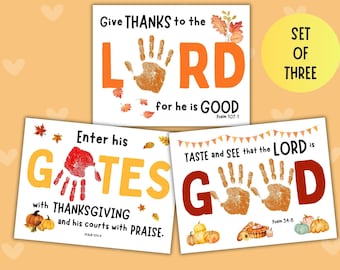 Christian Thanksgiving Bible Verse Hand Print Art Craft Printable For Kids, Preschool Toddler Sunday School Activity