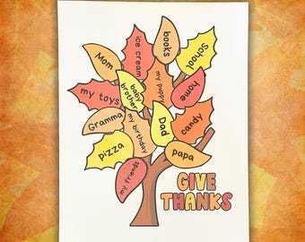 Give Thanks Gratitude Tree Activity Printable, Thankful Tree Craft For Kids  (Printable PDF)