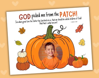 Jesus Picked Me Pumpkin Photo Craft Printable, Sunday School Homeschool Fall Coloring Activity, Thanksgiving Add Your Photo Keepsake Craft