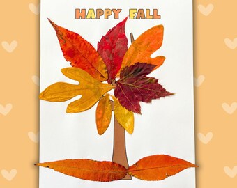 Fall Leaf Craft Printable, Happy Fall Autumn Leaves Activity, Preschool Handprint Fingerprint Craft, Daycare Toddler Thumbprint Project