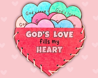 Christian Valentine's Day God's Love Fills My Heart Coloring Craft, Sunday School Homeschool Kids Church Valentine Activity
