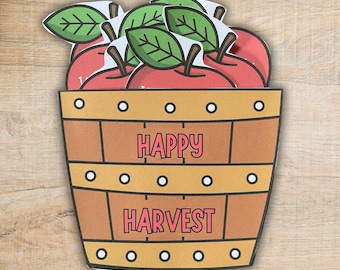 Fall Gratitude Printable Craft Activity for Kids, Apple Basket Harvest Season Thankfulness Coloring Craft Printable