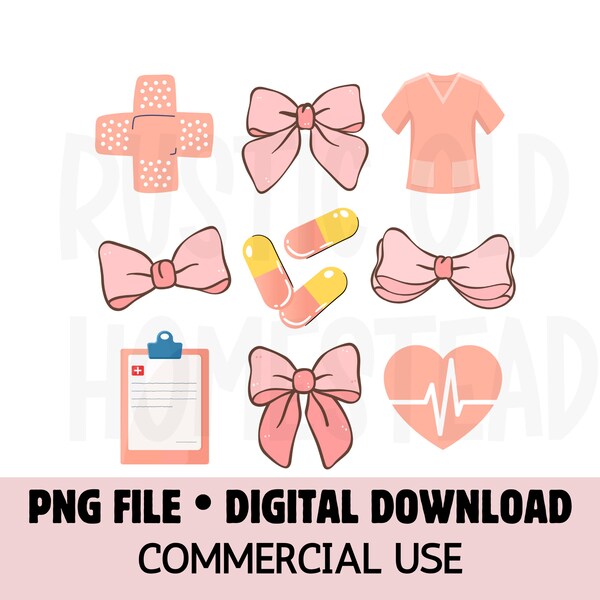 Coquette Nurse png, Soft Girl Aesthetic, Girlie Coquette Bow png, Cute Nursing T-shirt Design, Nurse life Coquette Pink Bow Ribbons Digital