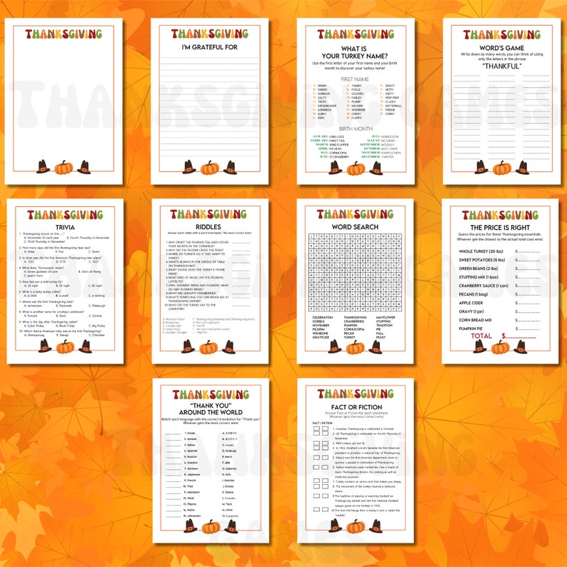 Thanksgiving Printable Games, Family Game Night, Dinner Table Games ...