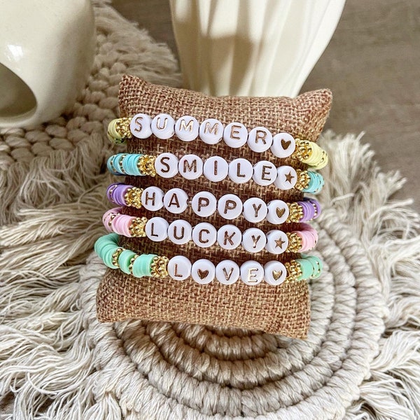 Set de 5 Bracelets perles Heishis messages Pastel