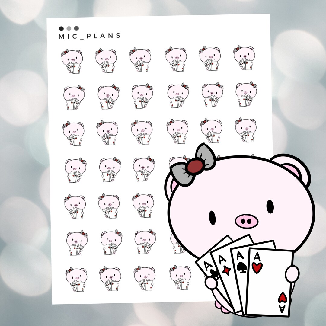 Playing Card Game Pig Planner Character Sticker Etsy