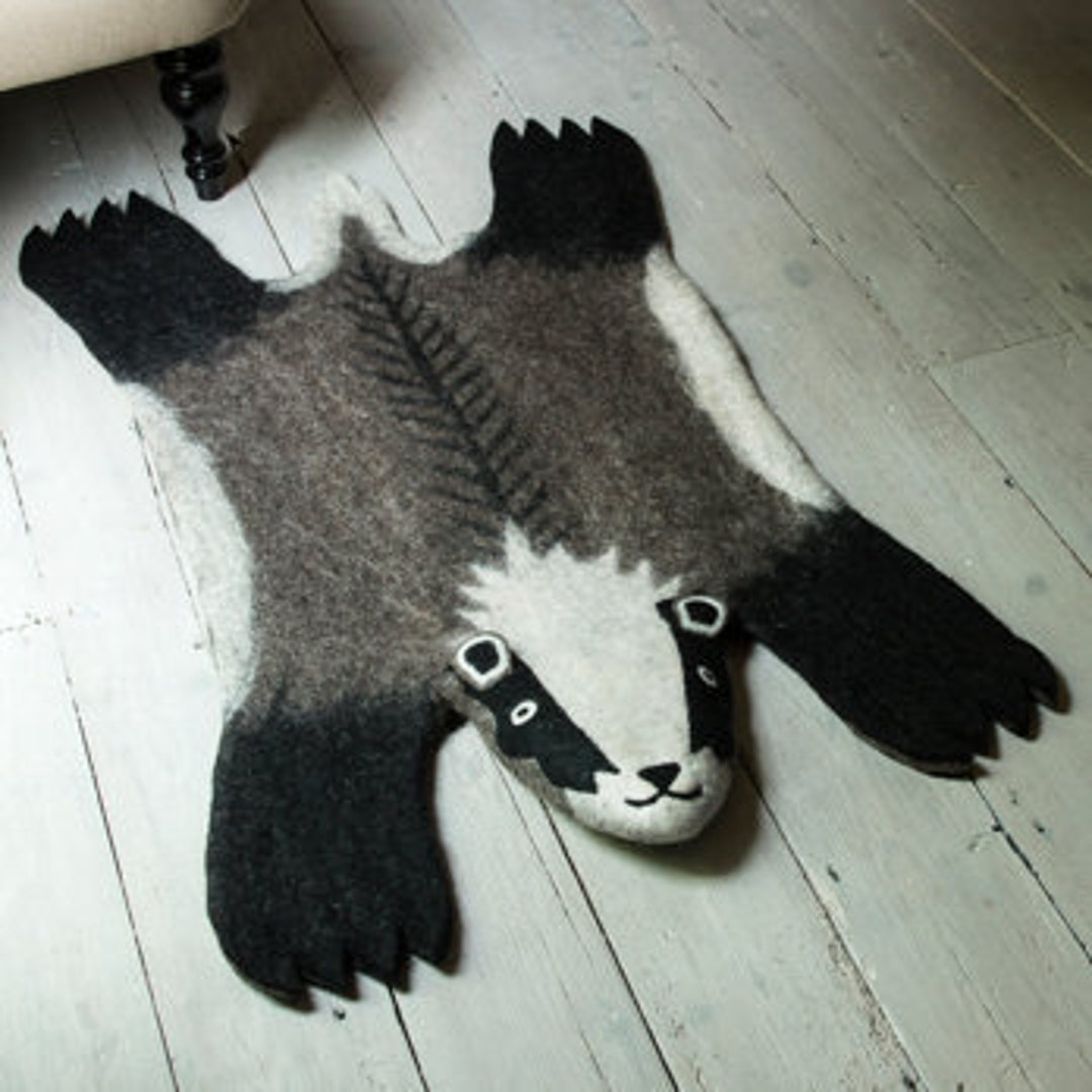 Badger Rug Billie Badger Rug Hand Felted Organic Wool Soft Grey Stripy Nursery ...