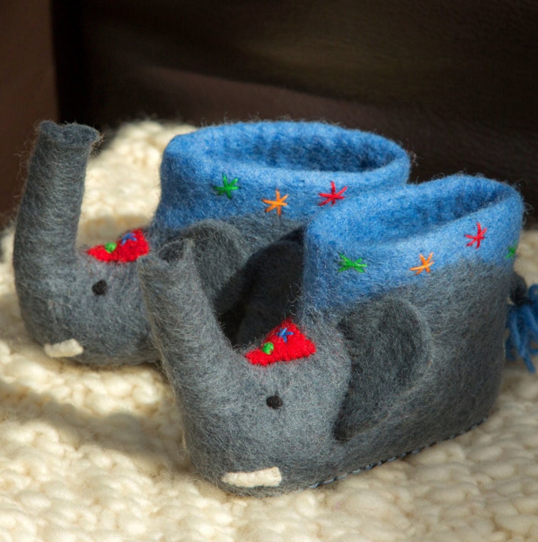 Kids' Jumbo the Elephant Slippers Sew Heart Felt Jumbo Blue & Grey Felt ...