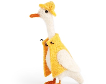 Walter Duck Nadel gefilzte Ente Sou’wester Hut Wolle Skulptur niedliches kleines Tier Geschenk für Segler & Outdoor-Liebhaber in Geschenkbox