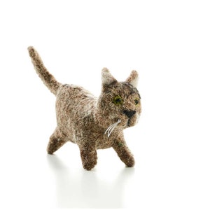 Felt Grey Cat - Small Felt Cat - Smokey Grey Needle Felted Kitty Handmade Artisan Animal Gift Boxed Collectible