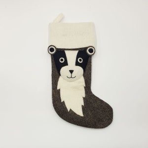 Billie Badger Christmas Felt Stocking Sew Heart Felt Organic Wool Eco-Friendly Dye 50cm 3D Face & Tail Kids Holiday Decor Gift