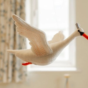 Swan Mobile Handmade Felted Organic Wool Nursery Decor Baby Mobile with Wooden Ring & Eco-Friendly Dyes