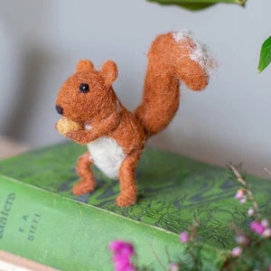 Baby Squirrel Needle Felted Animal with Acorn - Teeny Tiny Handmade Woodland Creature Gift, Realistic Wool Sculpture by Artisan Makers