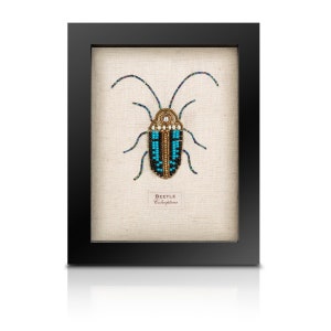 Beaded Scarab Beetle - Handcrafted Glass Bead Art Beetle in Box Frame, Curiosity Cabinet Decor, Intricate Sequin Detailing, Unique Collector