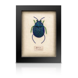 Beaded Fat Blue Green BeetleHand Beaded & Sequined Insect Decor, Curiosity Cabinet Wall Frame, Unique Handmade Gift for Nature Lovers