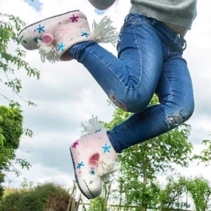Kids&#39; Céleste the Unicorn Slippers - Pink Céleste Unicorn with Hand-Embroidered Flowers & Anti-Slip Suede Soles, Magical Toddler Shoes