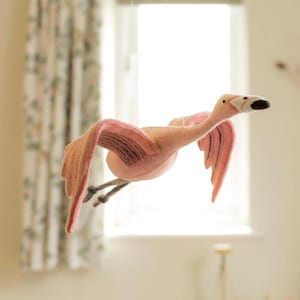 Flamingo Mobile Alice - Handmade Organic Wool Baby Nursery Decor Eco-Friendly Felted Bird Hanging Toy