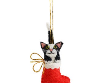 NEW Clarence Cat Christmas Decoration Needle Felted Cat in Stocking - Handmade Wool Festive Ornament, Limited Edition Holiday Gift