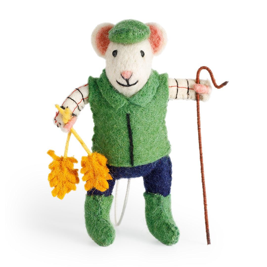 Needle Felted Farmer Mouse Figurine: Artisan Wool Animal With