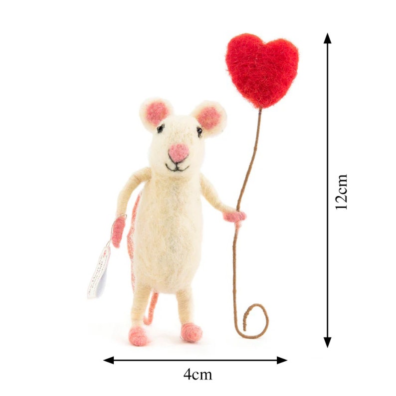 Needle Felted Mouse Happy Heart Balloon Mouse -for Mother's Day Gift, Cornish Kenza Love Animal Figurine, Cute Wool Sculpture image 5