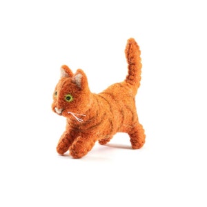 Handmade Felt Cat Needle Felted Cat - Ginger Wool Felt Orange Kitten Figurine, Cute Animal Decoration & Gift