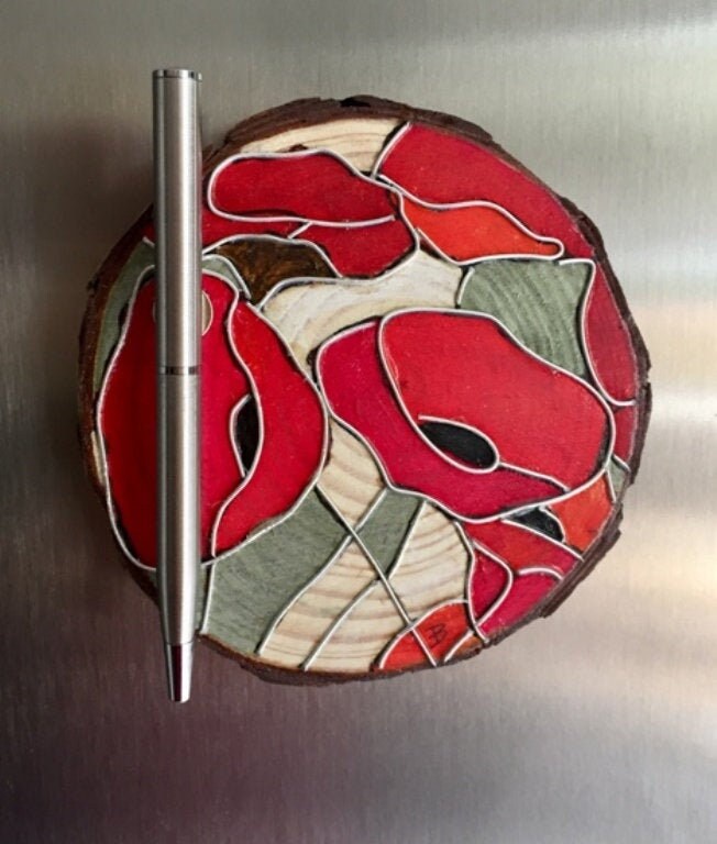 Les Coquelicots, Rondin Magnet Pour Frigo, avec Stylo Inclus