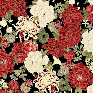 Large Metallic ASIAN FLORALS from KYOTO Garden Collection by Chong-A Hwang Designer for Timeless Treasures fabrics