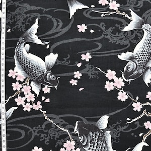 1/2 a meter of Todoroki Koi Carp Dobby Cloth Black grey by Kokka Japan
