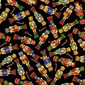 TOSSED NUTCRACKERS black from Deck The Halls collection for Timeless Treasures fabrics