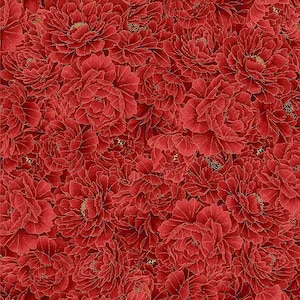 PACKED METALIC ASIAN Florals red from Kyoto Garden Collection by Chong-A Hwang for Timeless Treasures fabrics