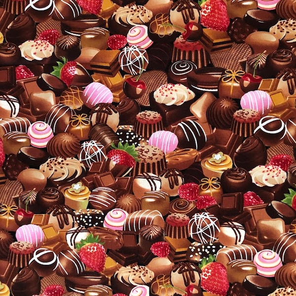 chocolate candy Print Fabric by Michael Searle Designer for Timeless Treasures Fabrics