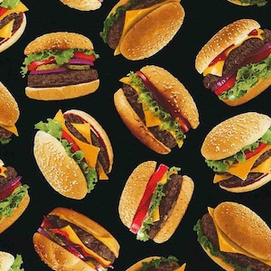 TOSSED BURGERS black by George McCartney Designer for Timeless Treasures Fabrics