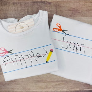 Personalized Your Child's Handwriting Preschool Embroidered Name First Day of School Shirt, Keepsake Handwritten Name Shirt Back to School