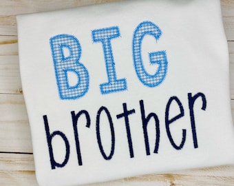 Big Brother Shirt, Brother Embroidery Applique Shirt, Matching Shirts, Pregnancy Announcement, Big Brother Announcement, Gingham, Seersucker