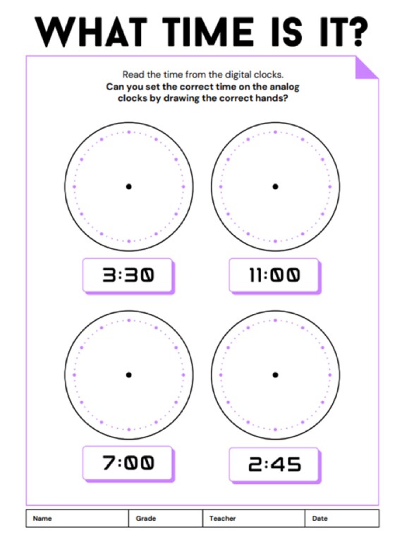 clock time worksheets etsy
