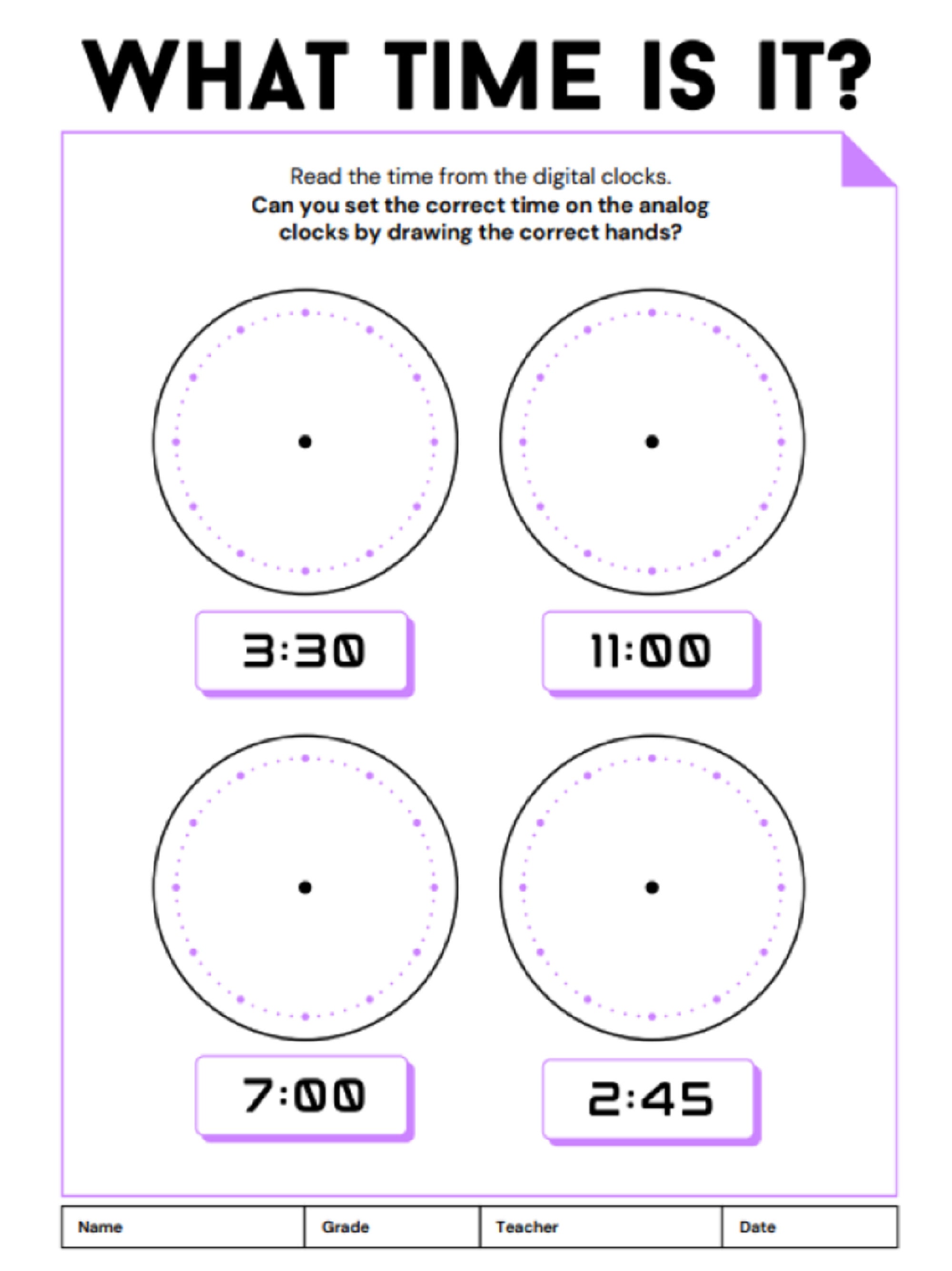clock time worksheets etsy