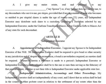 Texas Will Form for a Married Person Who Has Children (Everything to Spouse, then Children)