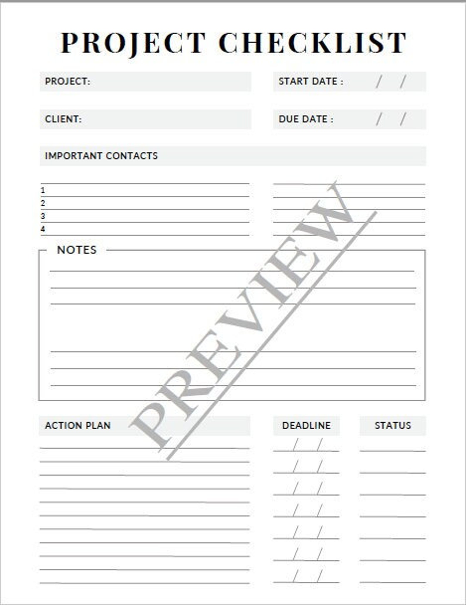 Processing Checklist Filable PROJECT CHECKLIST FORM - Digital Download Printable Fillable - Etsy