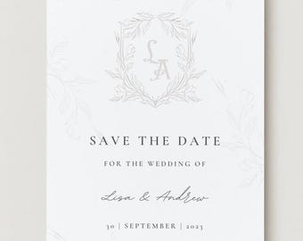 Elegante invito di matrimonio vintage color crema avorio per annunciare la data del matrimonio.