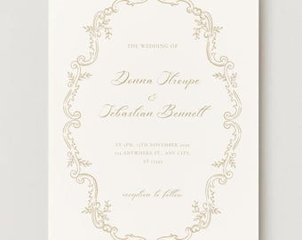 Invito di matrimonio "Save the Date" con cornice classica vintage beige.